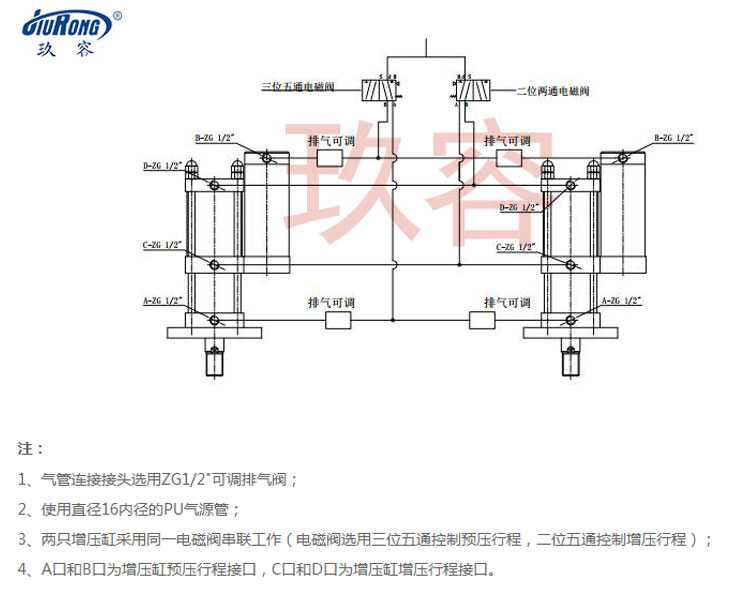 玖容气液增压缸同步工作气路连接图