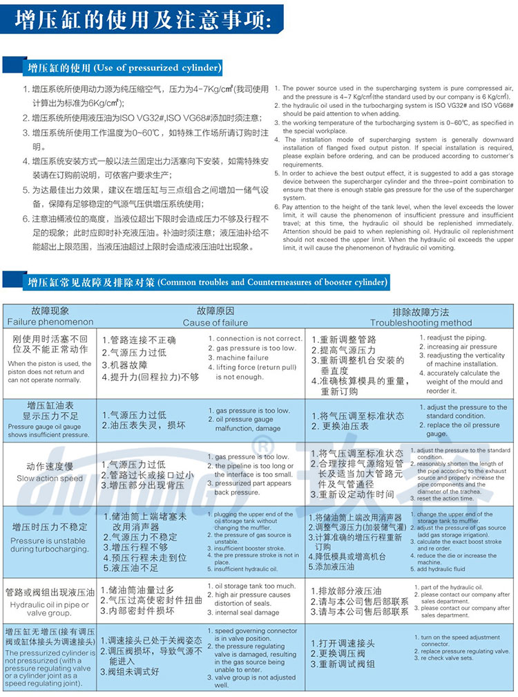 气液增压缸使用维护及故障原因分析